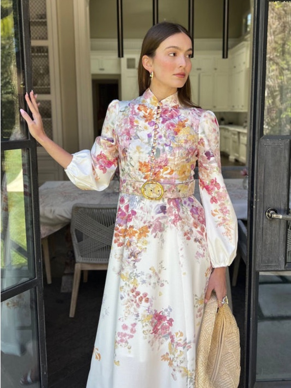 Floral Maxi Dress with Puff Sleeves in White and Pastel Florals
